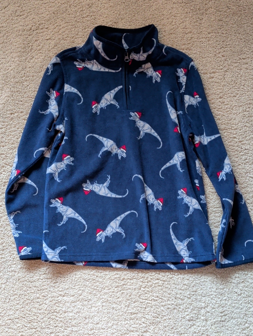 Kids Navy Santa Dinosaur Half-Zip Fleece Pullover